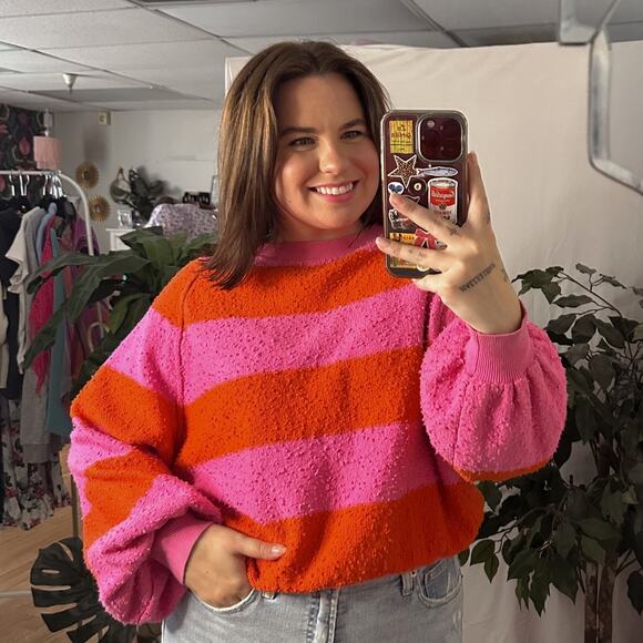 Free People Found My Friend Striped Sweater Pink Red Size Small - Picture 1 of 4